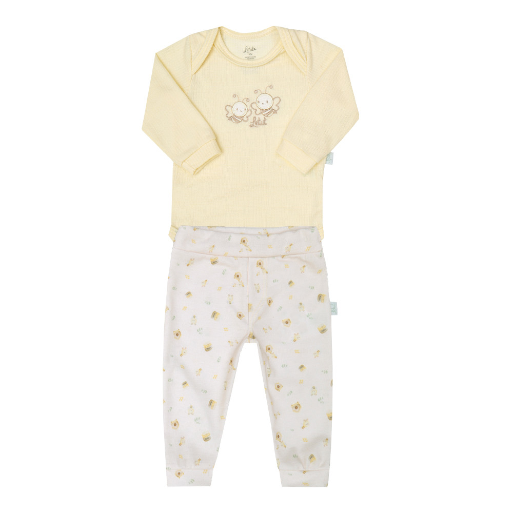 Conjunto Bebê Body Manga Longa e Calça Básico Amarelo Neutro