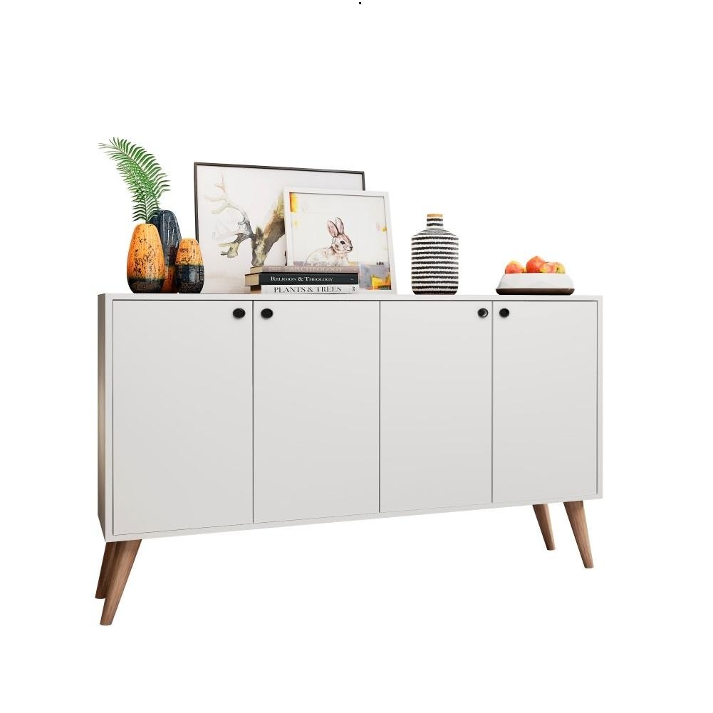 Aparador Buffet Retro 4 Portas Lituania Branco Casa Moderna