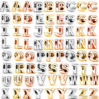 Letra A-Z Berloque Prata 925 Pingente Aço Inoxidável Charme DIY Contas Moda Pulseira Colar Acessórios Belas Jóias em Oferta na Shopee