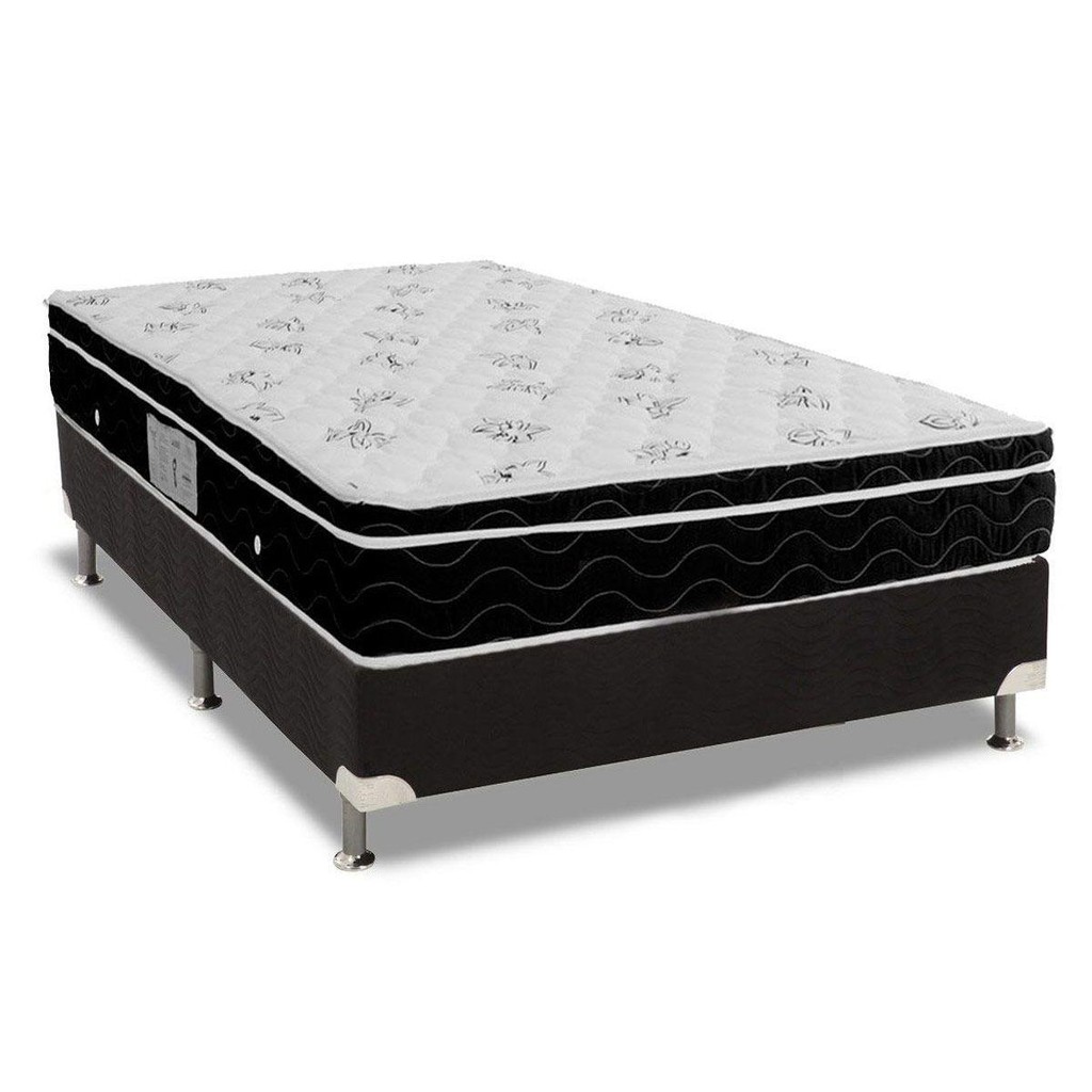 Conjunto Box Casal: Colchão Molas Ortobom Nanolastic Physical + Base CRC Suede Black (138x188)