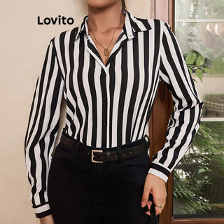 Lovito Blusa casual listrada com botão frontal para mulheres LBL13386 em Oferta na Shopee
