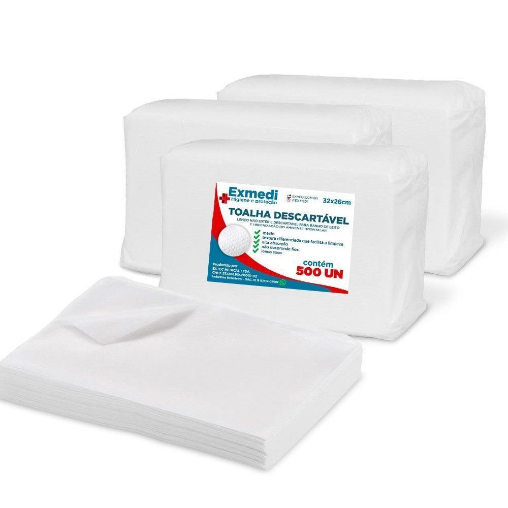 Kit com 500 Lenços Toalhas para Banho e Higiene Corporal Suave Crianças Adultos e Idosos  Exmedi