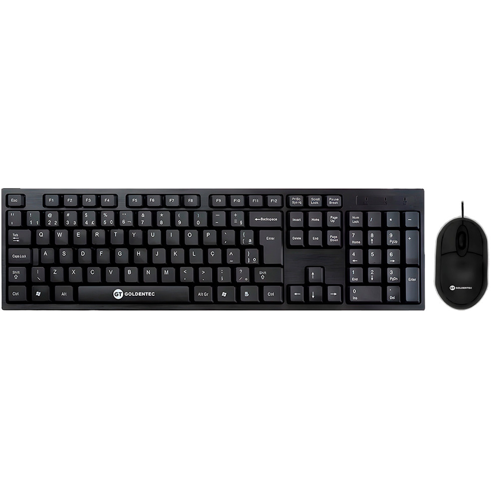 Kit Teclado e Mouse USB, 1.200 DPI, Slim Plug And Play Padrão ABNT2 Goldentec GT850 - Preto