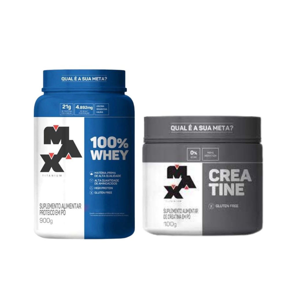 Kit Whey 100% 900g Max Titanium pote + Creatina Pura 300g Max Titanium