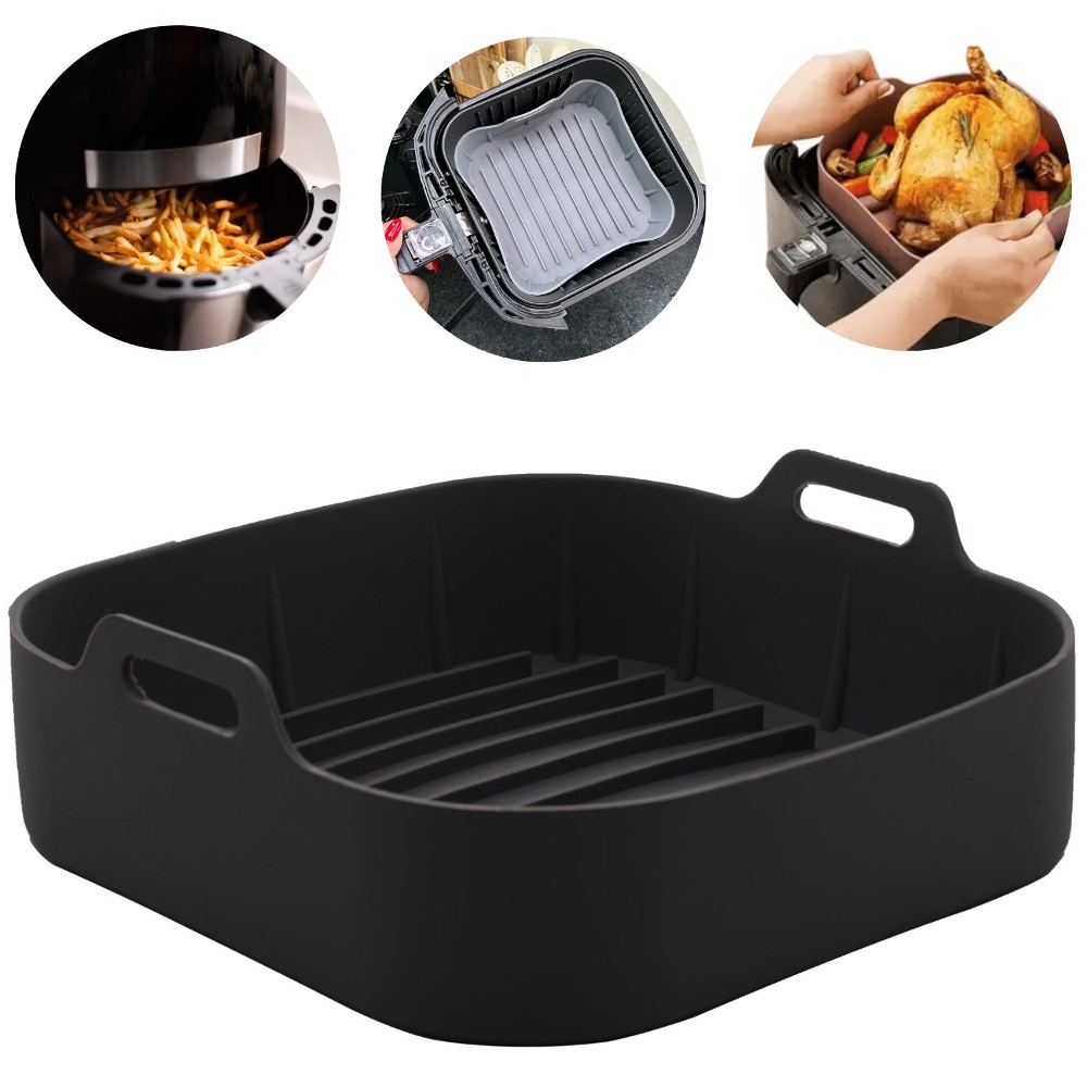 Forma Quadrada De Silicone Para Airfryer Multiuso Preta Não Suja 20x7cm Fritadeira Elétrica - Lyor