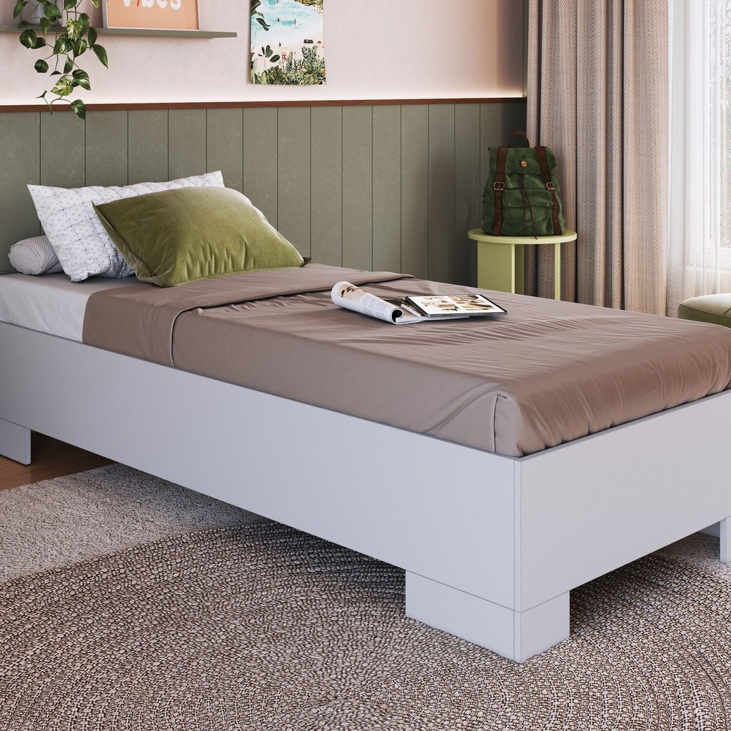 Cama de Solteiro Box com Estrado Fixo 80 - Xangai Branco - Home & Living
