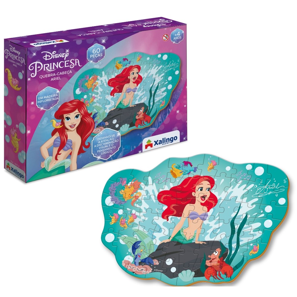 QUEBRA CABEÇA ARIEL DISNEY 60 PEÇAS MADEIRA REFLORESTADA XALINGO PRINCESA PUZZLE FILM BRINQUEDO JOGO em Oferta na Shopee