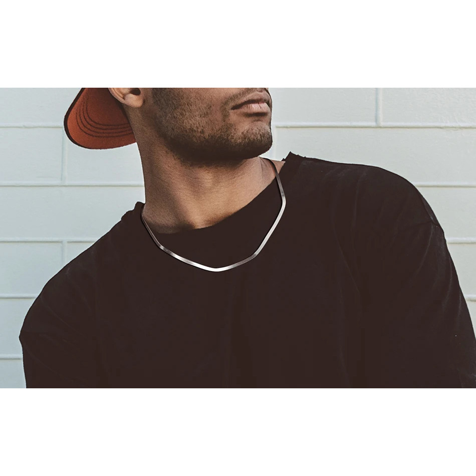 URMYLADY 925 Prata Esterlina 4MM Lâmina Corrente Pulseira Colar Conjunto Para Mulheres Homens Moda De Jóias