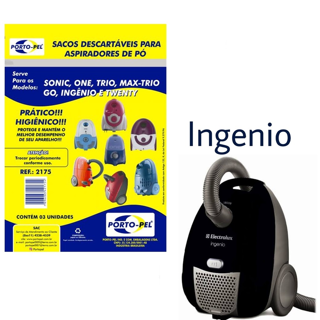 Kit 3 Sacos Aspirador de Pó Electrolux - Ingenio (2175)