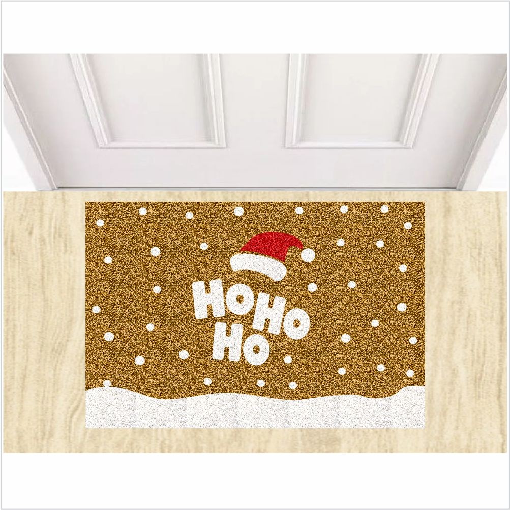 TAPETE CAPACHO FELIZ NATAL HOHOHO  60X40 CM OURO DECORATIVO