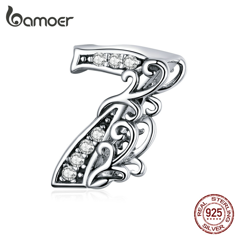 Bamoer 925 Prata Esterlina Charme Números Em Relevo Design Simples DIY Para Pulseira Mulher SCC1418-7 em Oferta na Shopee