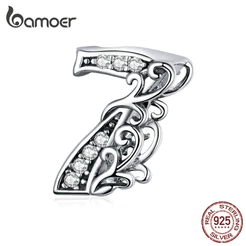 Bamoer 925 Prata Esterlina Charme Números Em Relevo Design Simples DIY Para Pulseira Mulher SCC1418-7