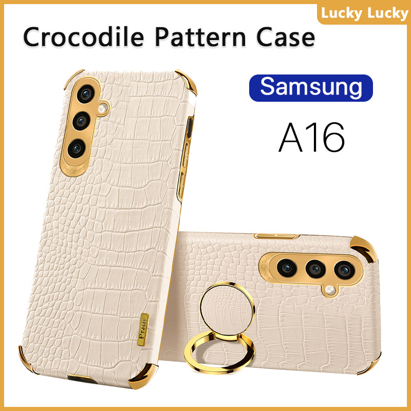 Capa Com Padrão De Crocodilo Para Samsung A16 A06 A26 A36 A56 A16 A15 A35 A55 5G 4G LTE Suporte De Anel De Dedo PU Chape em Oferta na Shopee