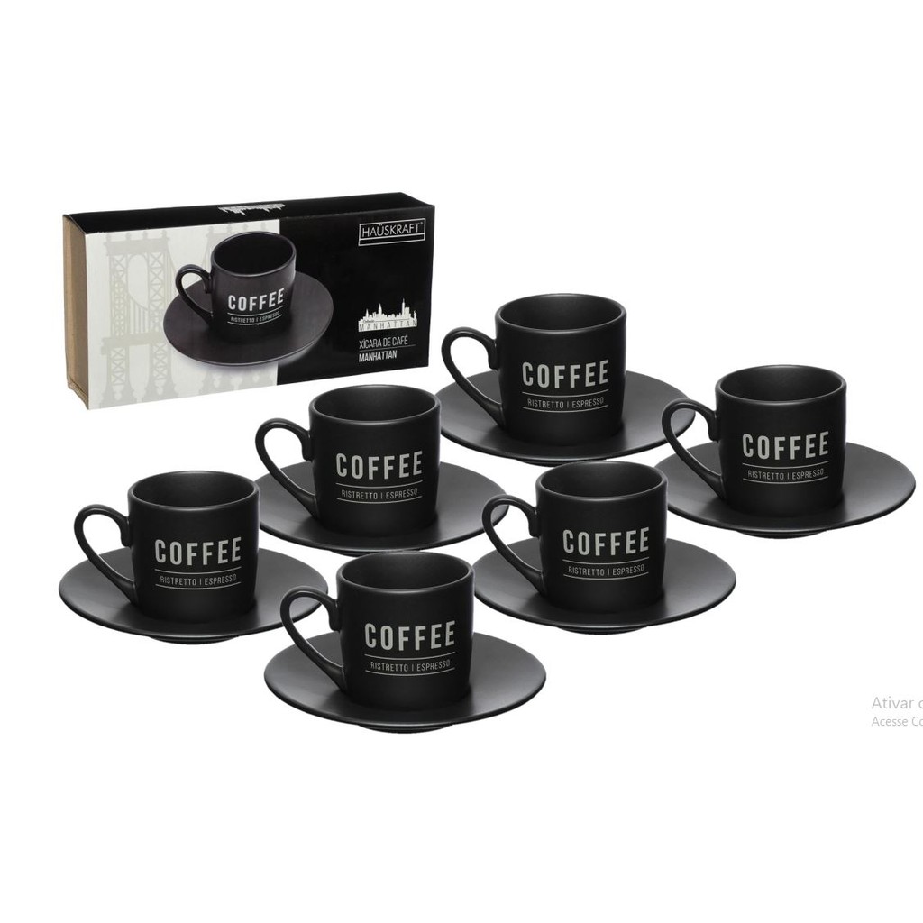 Jogo 6 Xícaras Com Pires Em Porcelana Manhattan 80ml 12 Peças