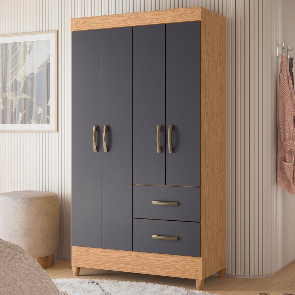 Guarda-roupa Solteiro 4 Portas 2 Gavetas Mobi Freijó/Titanium em Oferta na Shopee