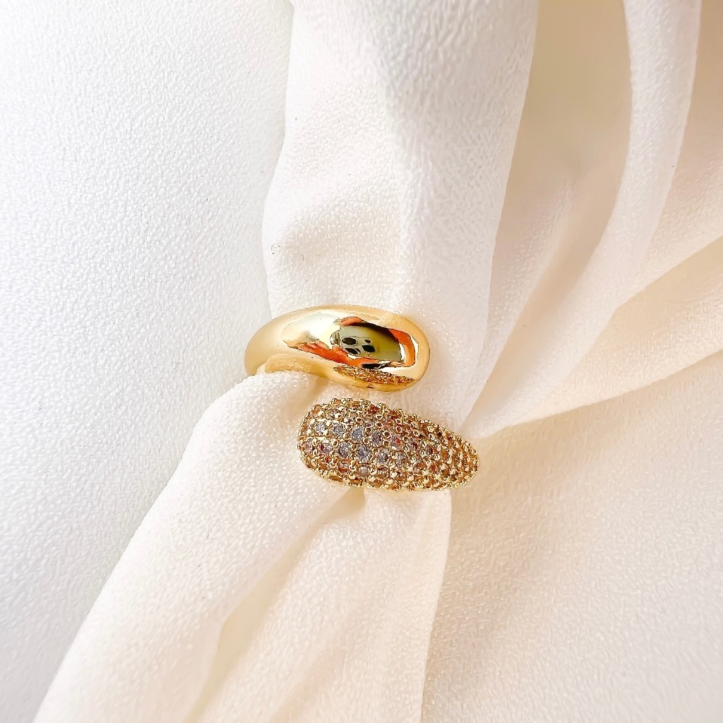 Anel Regulável Feminino Cravejado pedra de zirconia  2 Gotas Folheado a Ouro e Prata 925