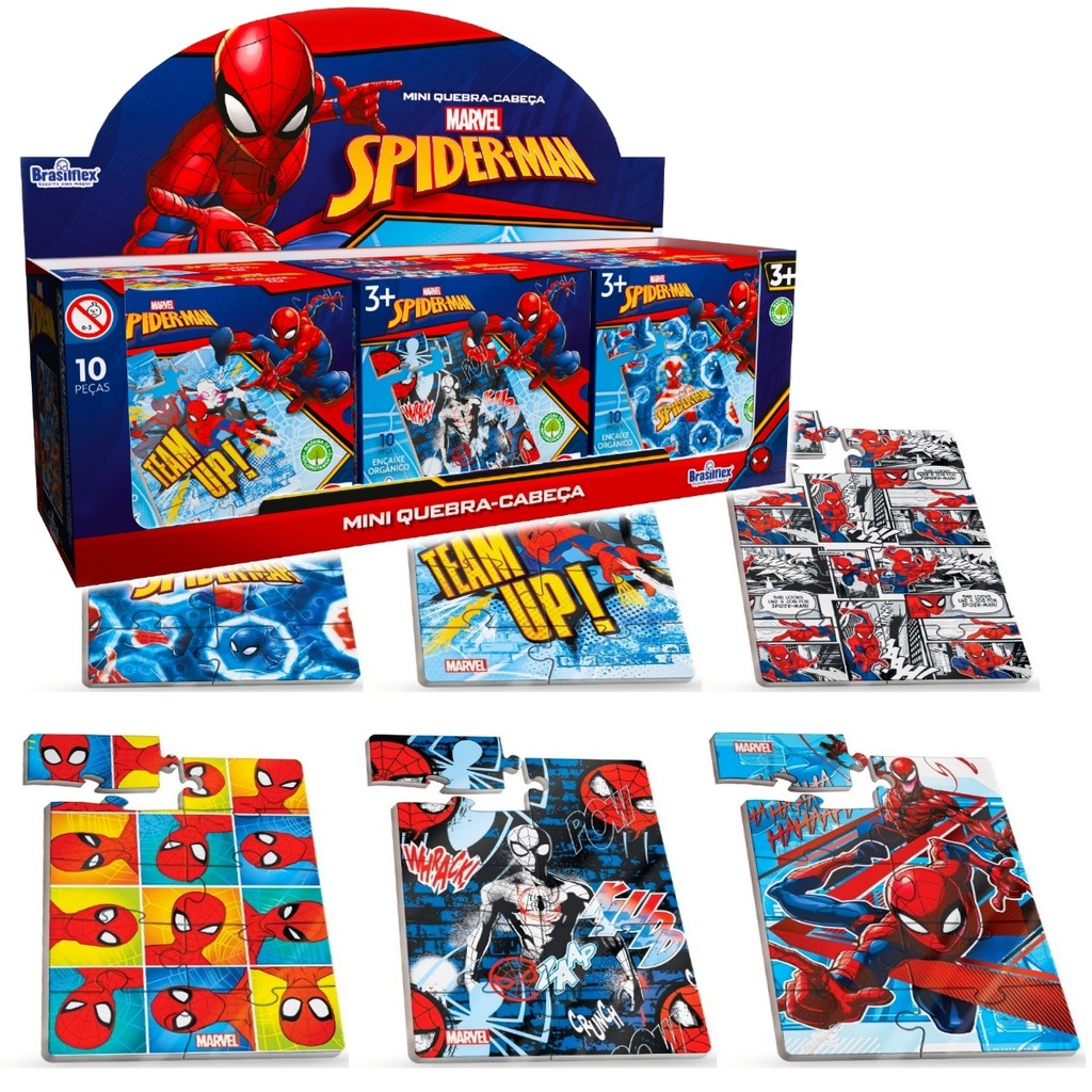6 Mini Quebra Cabeça Homem Aranha Spiderman Disney Madeira