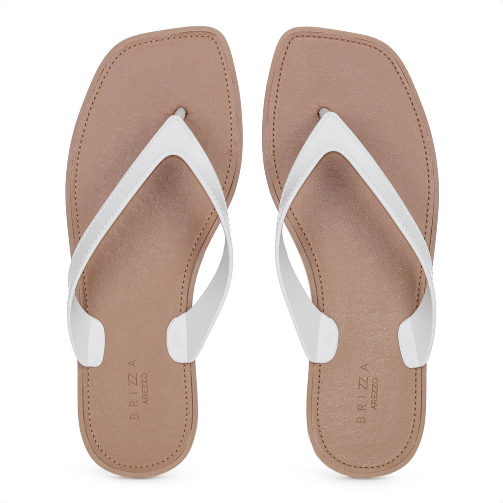 Chinelo Brizza Arezzo Tira V Branco e Marrom - Feminino em Oferta na Shopee