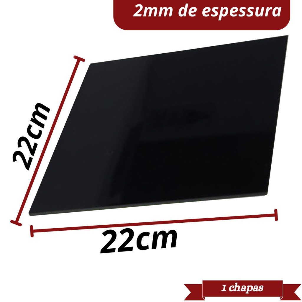 Placa Chapa Acrílico Preto Cast 22cm X 22cm 2mm — imagem 2 de 2