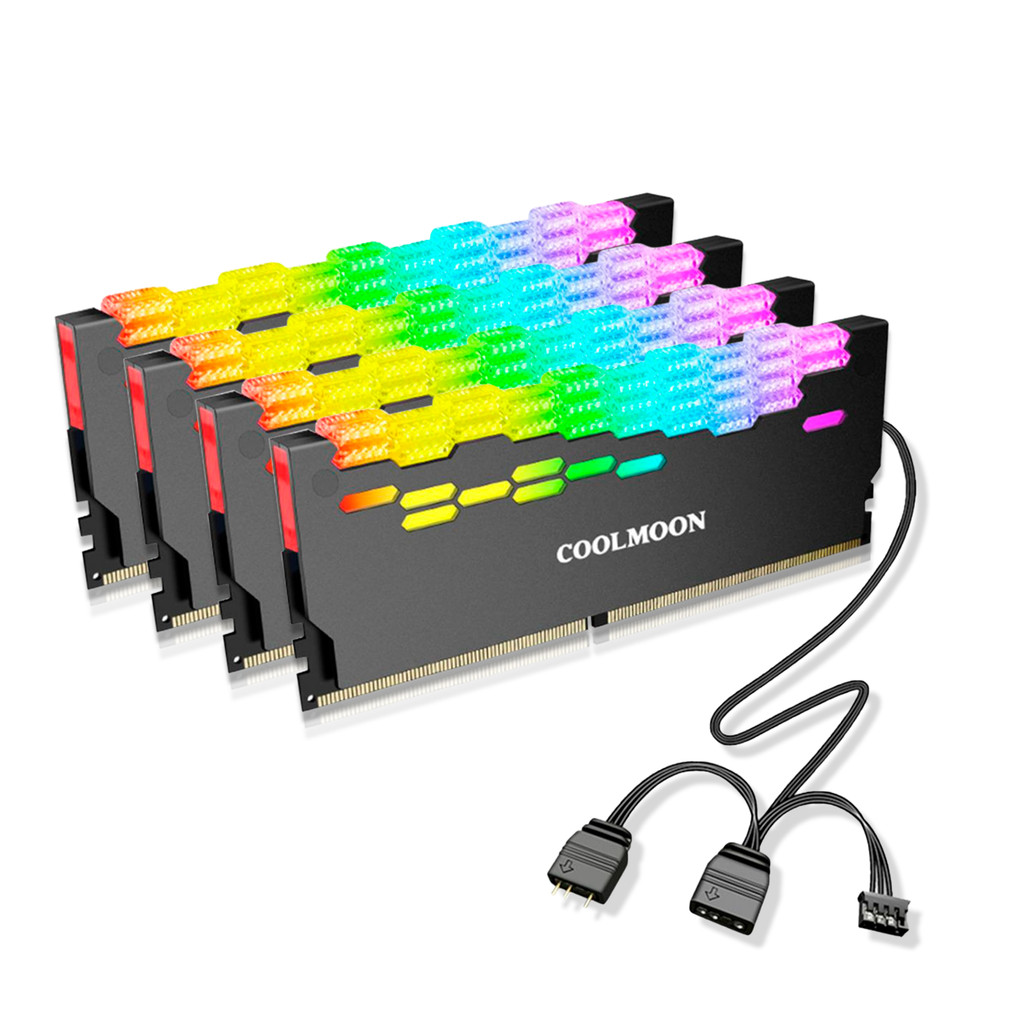 Kit 4 Dissipador Calor Memória RAM Coolmoon ARGB 5v 3 Pinos