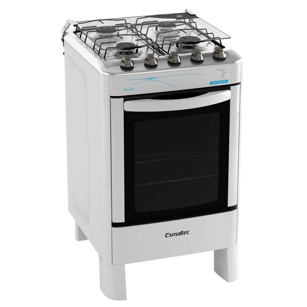 Fogão Esmaltec 4 Bocas Ágata 4062 com Mesa de Inox e Acendimento Automático Bivolt - Branc...