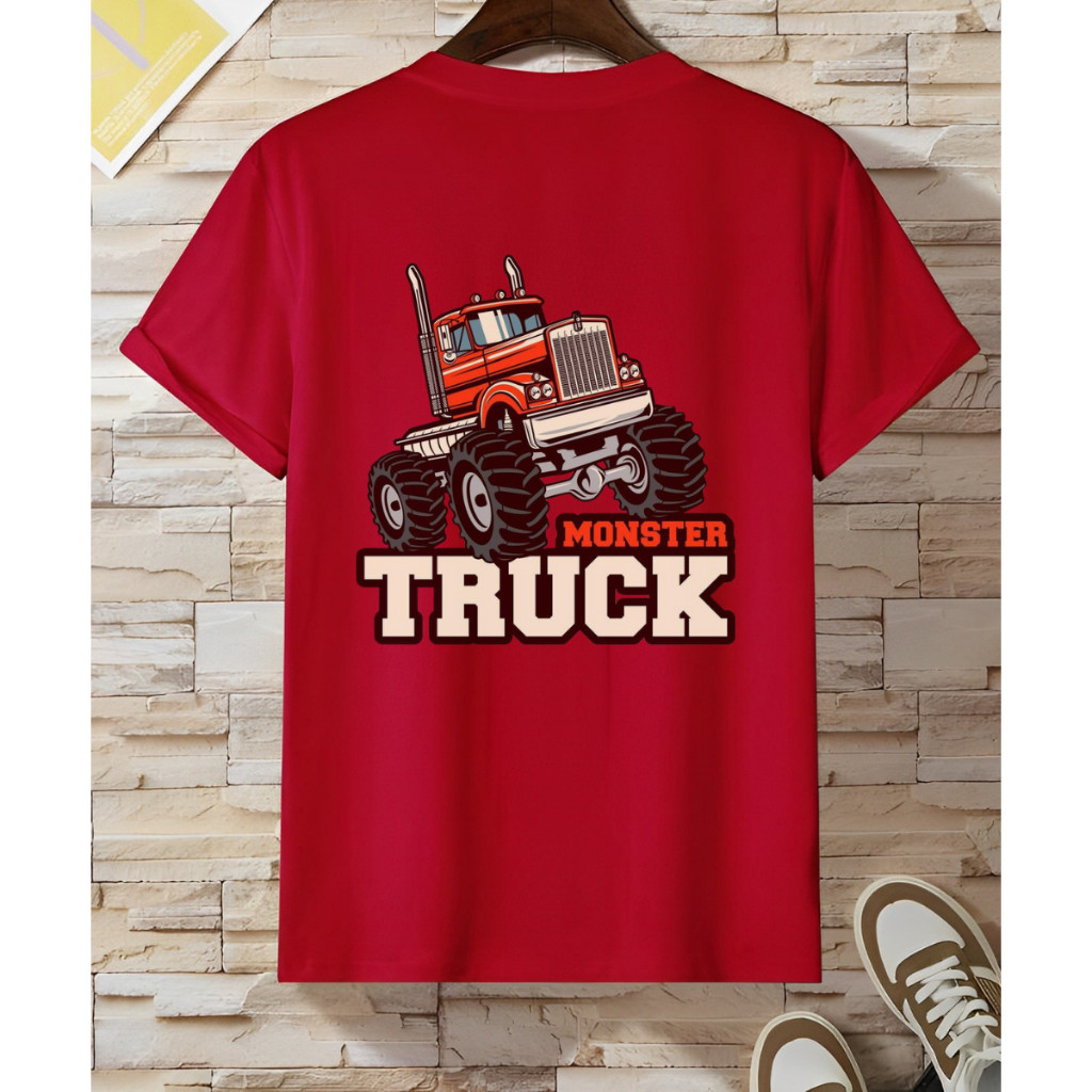 Camiseta Infantil Menino Estampa Monster Truck Manga Curta Moda Verão