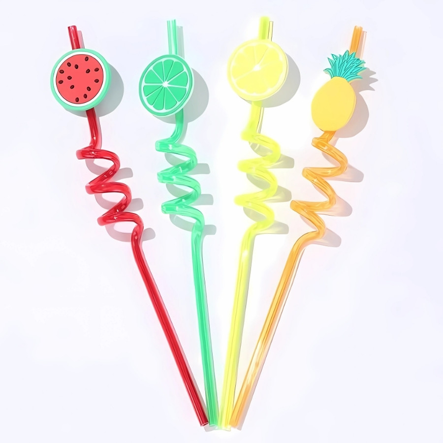 Canudo Espiral Rigido Colorido - Frutas - 27cm - 4 unidades - Rizzo - Home & Living
