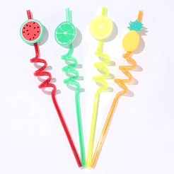 Canudo Espiral Rigido Colorido - Frutas - 27cm - 4 unidades - Rizzo