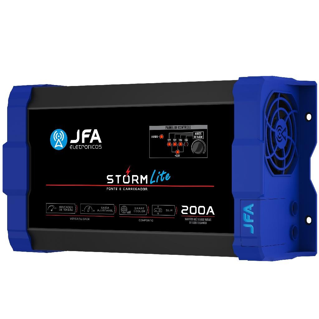 Fonte JFA Lite 200A Bivolt Carregadora de Bateria De Trio Paredão Som Automotivo Festa Show 12v