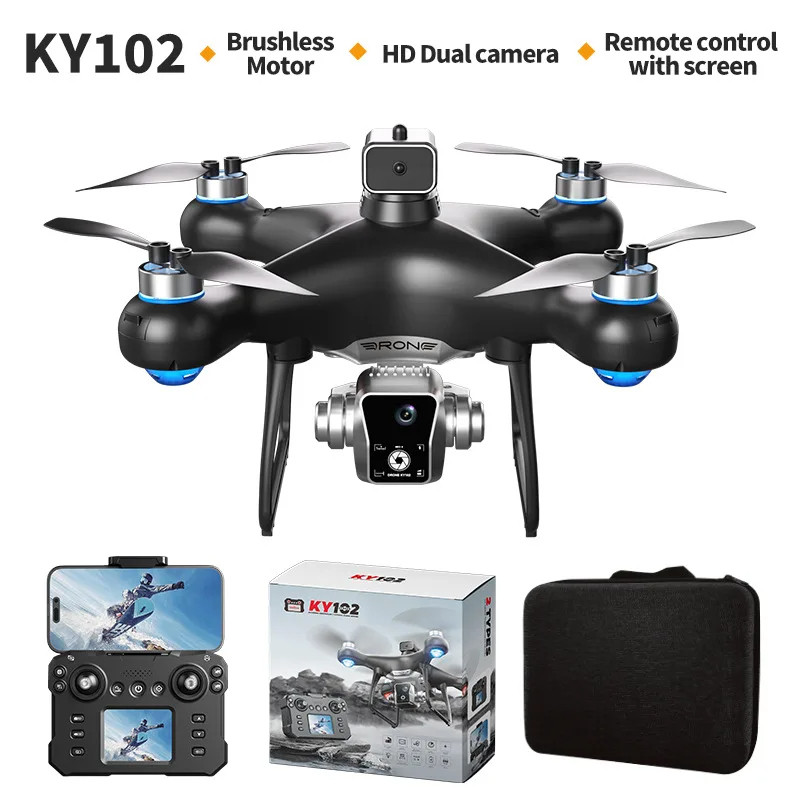 Drone KY102 com Tela, Câmera HD Motor Brushless Desvio de Obstáculos 1 Bateria