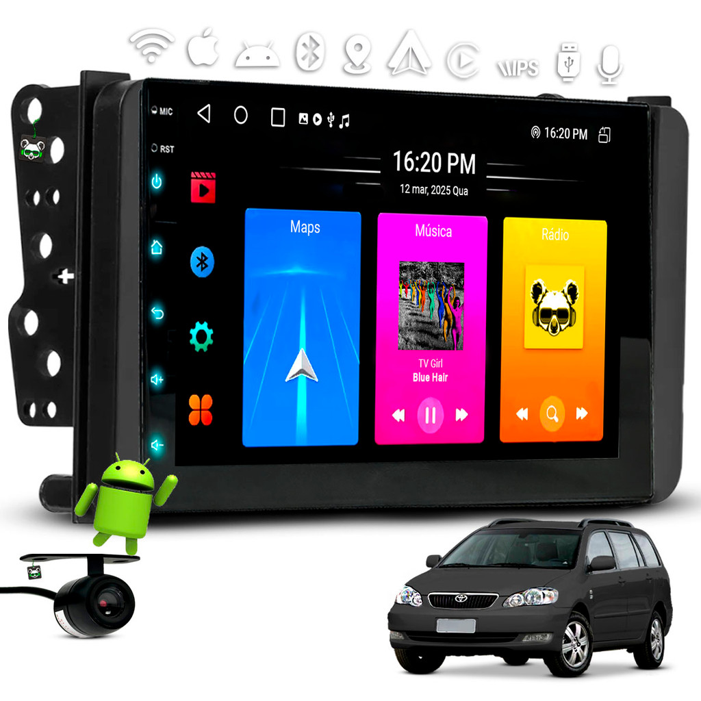 Kit Multimídia Android Carplay 7 Pol Corolla Fielder 2003 2004 2005 2006 2007 2008