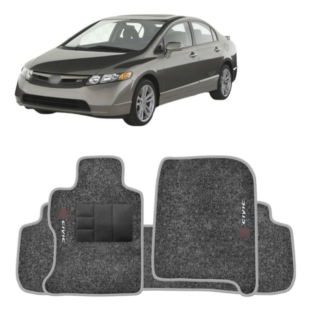 Kit de tapetes 3 peças específico New Civic 2014 2015 2016 Carpete Grafite
