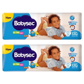 Fralda Descartável Babysec Ultra Hiper Tamanho XXG - 2 Pacotes com 52 Fraldas - Total 104 Tiras em Oferta na Shopee