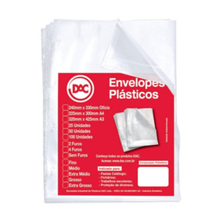 Envelope plástico A3 0.12 4 furos 5324 pacote com 50 unidades Dac em Oferta na Shopee