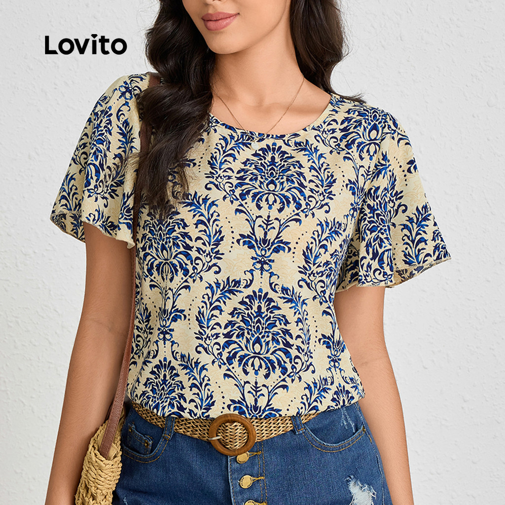 Lovito Blusa Boho Com Estampa Tribal Blusa De Verão/Primavera Para Mulheres LBL23336 - Women Clothes