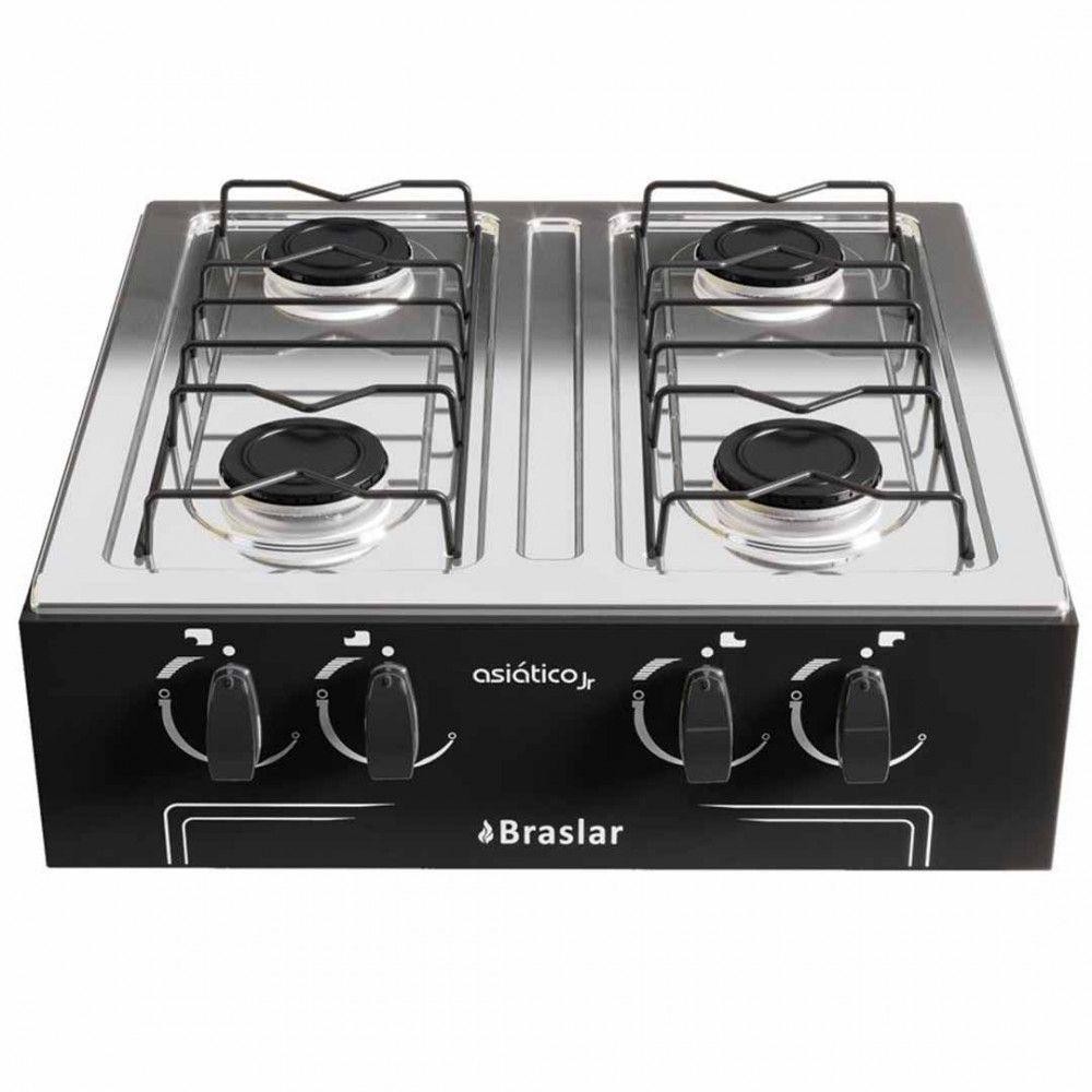 Fogão 4 Bocas Braslar Asiático Bf A Gas Preto em Oferta na Shopee