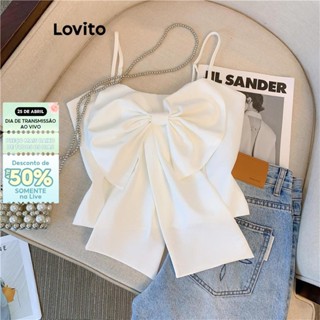 Lovito Regata casual com laço liso para mulheres LNA65225