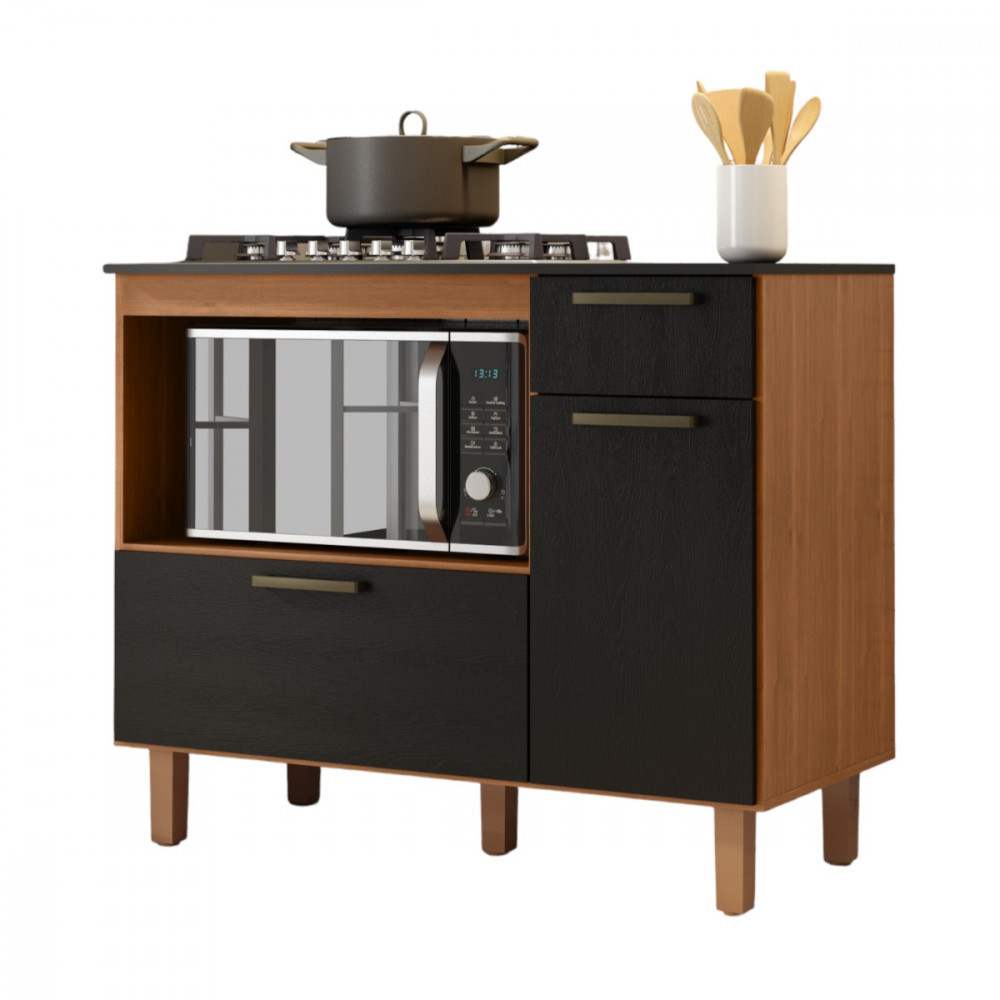 Balcao Master para Cooktop 5 Bocas e Forno Cinamomo Preto Catedral Zanzini - Home & Living
