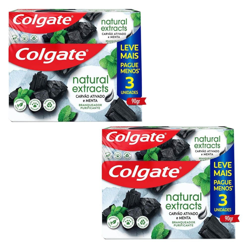 Kit 2 Pack Creme Dental Colgate Natural Extracts Carvão Ativado e Menta 6x90g em Oferta na Shopee