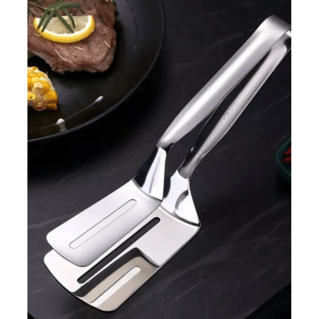 Pinça Pegador Espátula Pegadora Dupla para Alimentos em Inox