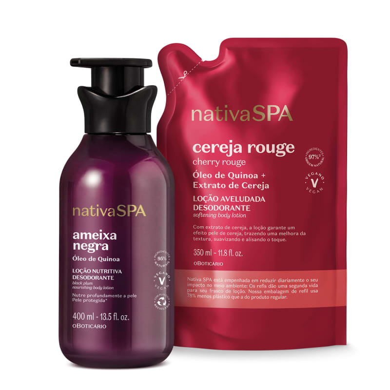 Oboticário Nativa Spa Loção Corporal Ameixa Negra 400ml + Refil Cereja Rouge 350ml Presente em Promoção