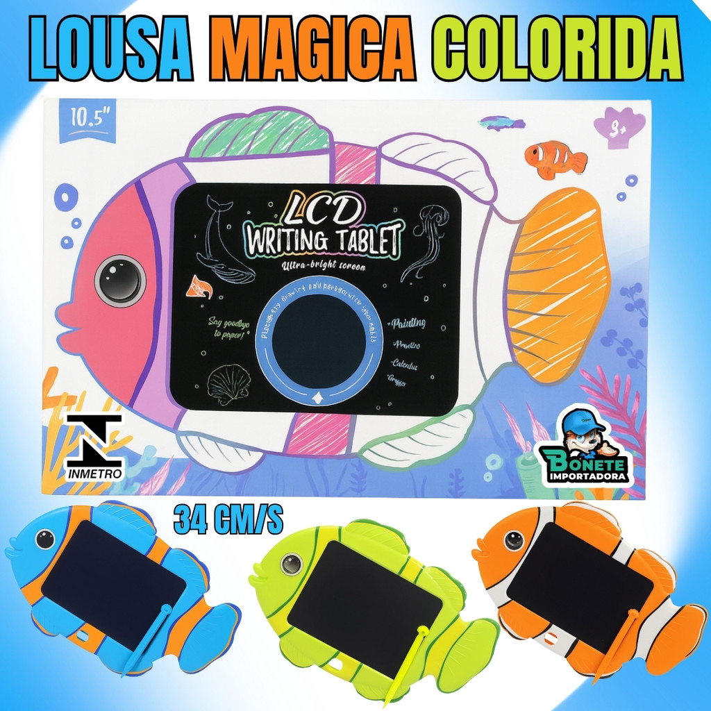 Lousa Mágica Infantil LCD 10.5’’ – Formato de Peixe com Caneta Magnética em Oferta na Shopee