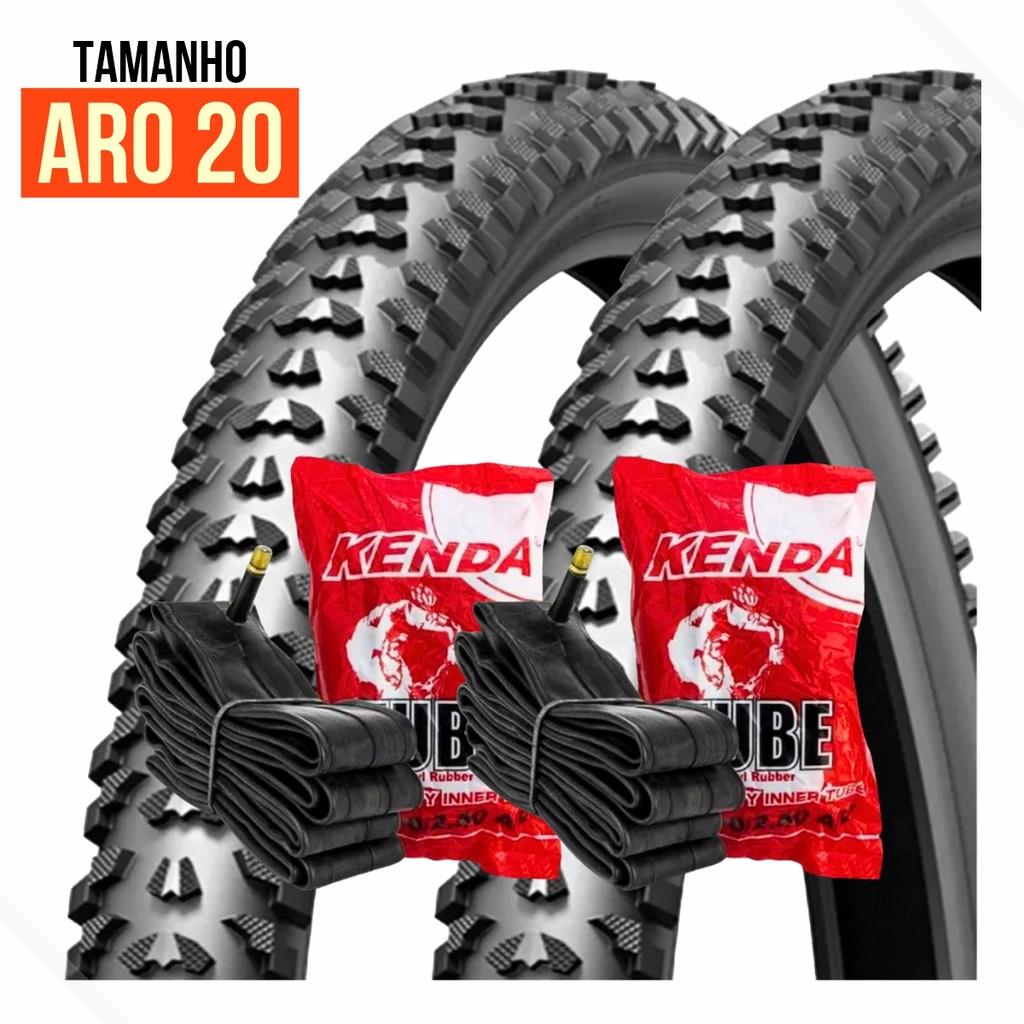 Par de Pneus Bicileta Aro 20 x 1.75 BMX Cravo Cross Excess Levorin + 2 Camara de Ar 20 Kenda