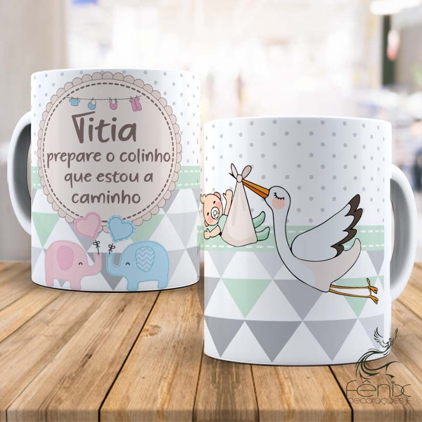 Caneca Lembrancinha Titia do Bebe - Chá Revelação - Porcelana 325 ML em Oferta na Shopee