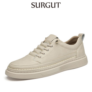 SURGUT Tênis Casuais Masculinos De Couro De Vaca Primavera Outono Tendência Da Moda Versátil Respirável Retrô Sapatos De em Oferta na Shopee