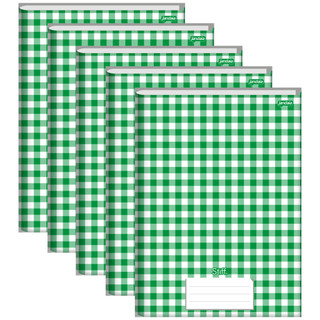 Caderno Brochura Universitário Capa Dura 96 Folhas Stiff Verde Xadrez - Pacote com 5 Unidades