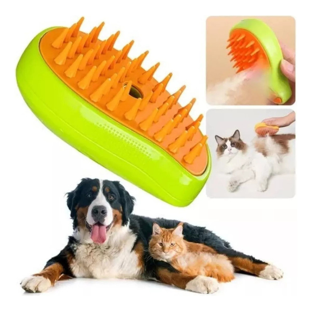 Escova Vapor Pet Elétrica 3 Em 1 Massagem Cães Gato Cachorro Tira Pelos Recarregável Autolimpante