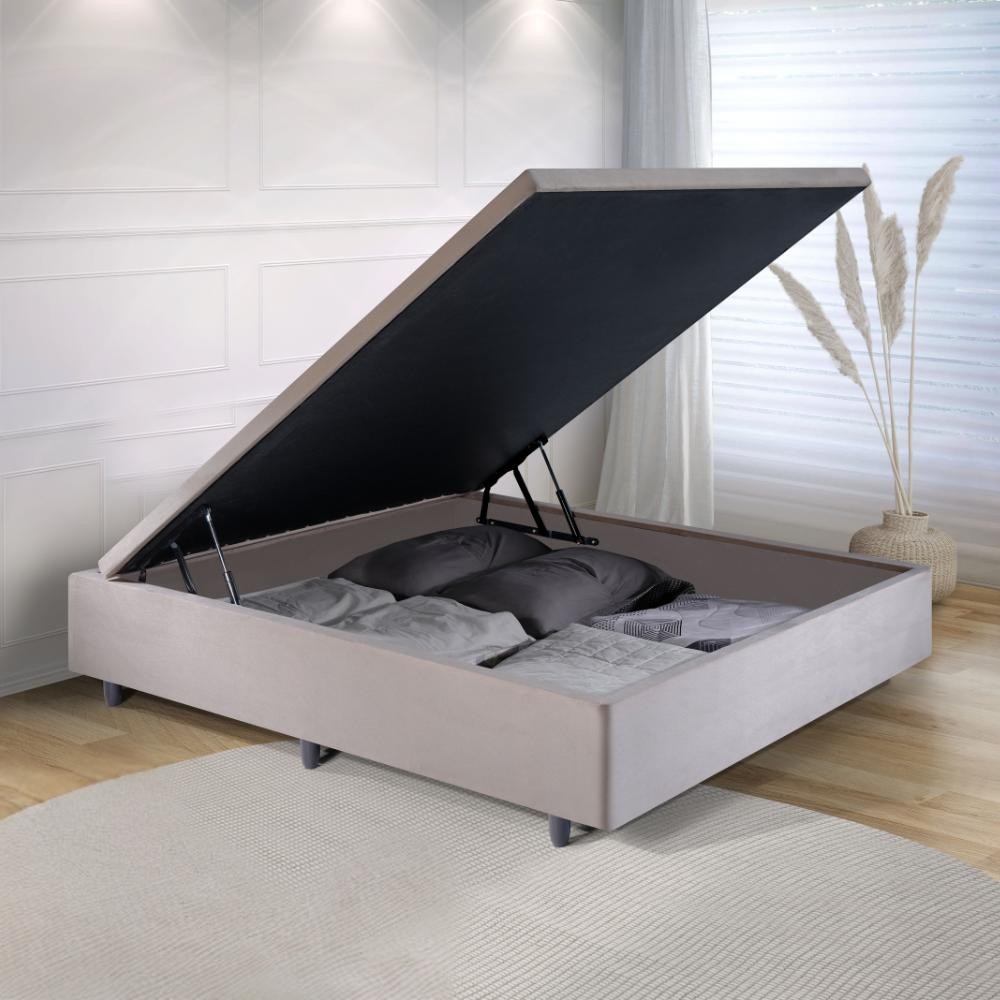Base Box Baú Viúva 128x188x42cm Suede Bege com Pistão a Gás · foto 2