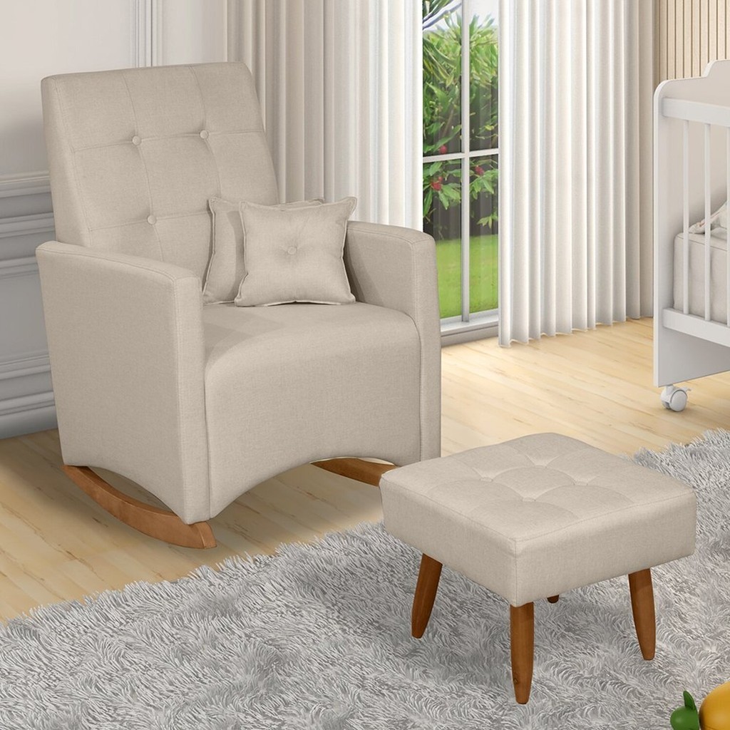 Poltrona de Amamentação com Balanço Ana Linho com Puff - Home & Living