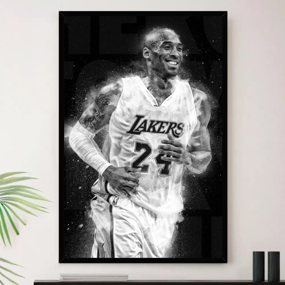 Quadro Kobe Bryant Preto E Branco Anjo Decorativo A4 23x33cm